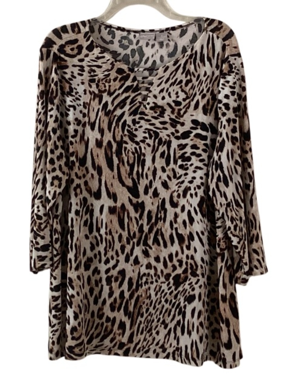 Chico's Travelers Taupe, Black and Brown Animal Print Tunic XL